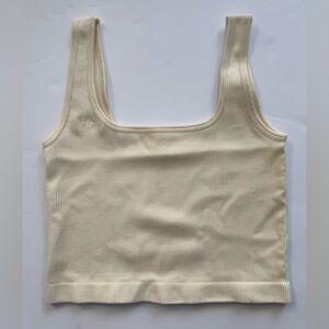 Ribbed Crop Tank Top Beige Scoop Neck Size S